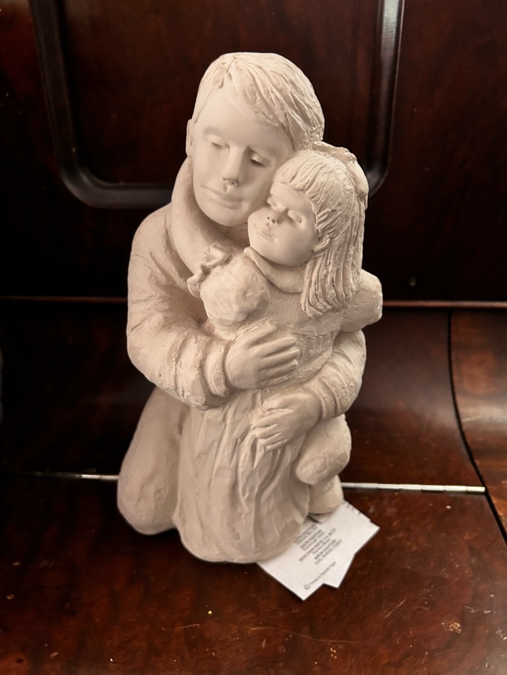Hand carved Neutral White Stone “Daddy Daughter” Sculpture - Austin Sculpture